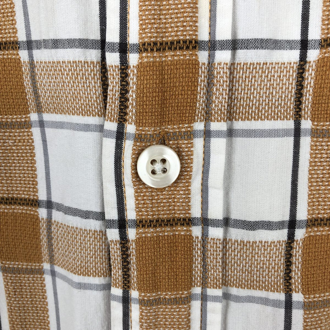 90s-00'S Timberland Short-Sleeve Cotton Check Shirt, Boxy Shirt, Men's Size M (Equivalent), Vintage cotton orange type Vintage Second Hand