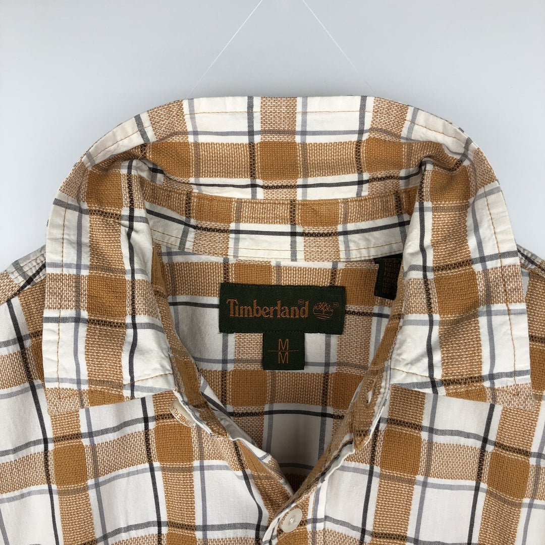 90s-00'S Timberland Short-Sleeve Cotton Check Shirt, Boxy Shirt, Men's Size M (Equivalent), Vintage cotton orange type Vintage Second Hand