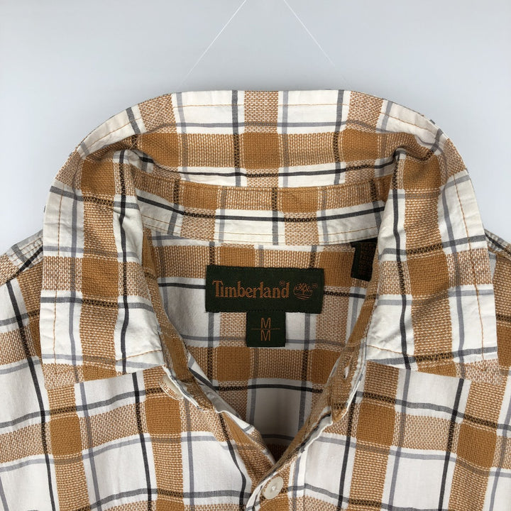 90s-00'S Timberland Short-Sleeve Cotton Check Shirt, Boxy Shirt, Men's Size M (Equivalent), Vintage cotton orange type Vintage Second Hand