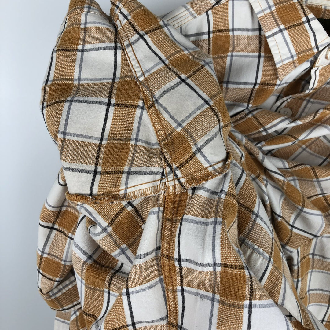 90s-00'S Timberland Short-Sleeve Cotton Check Shirt, Boxy Shirt, Men's Size M (Equivalent), Vintage cotton orange type Vintage Second Hand
