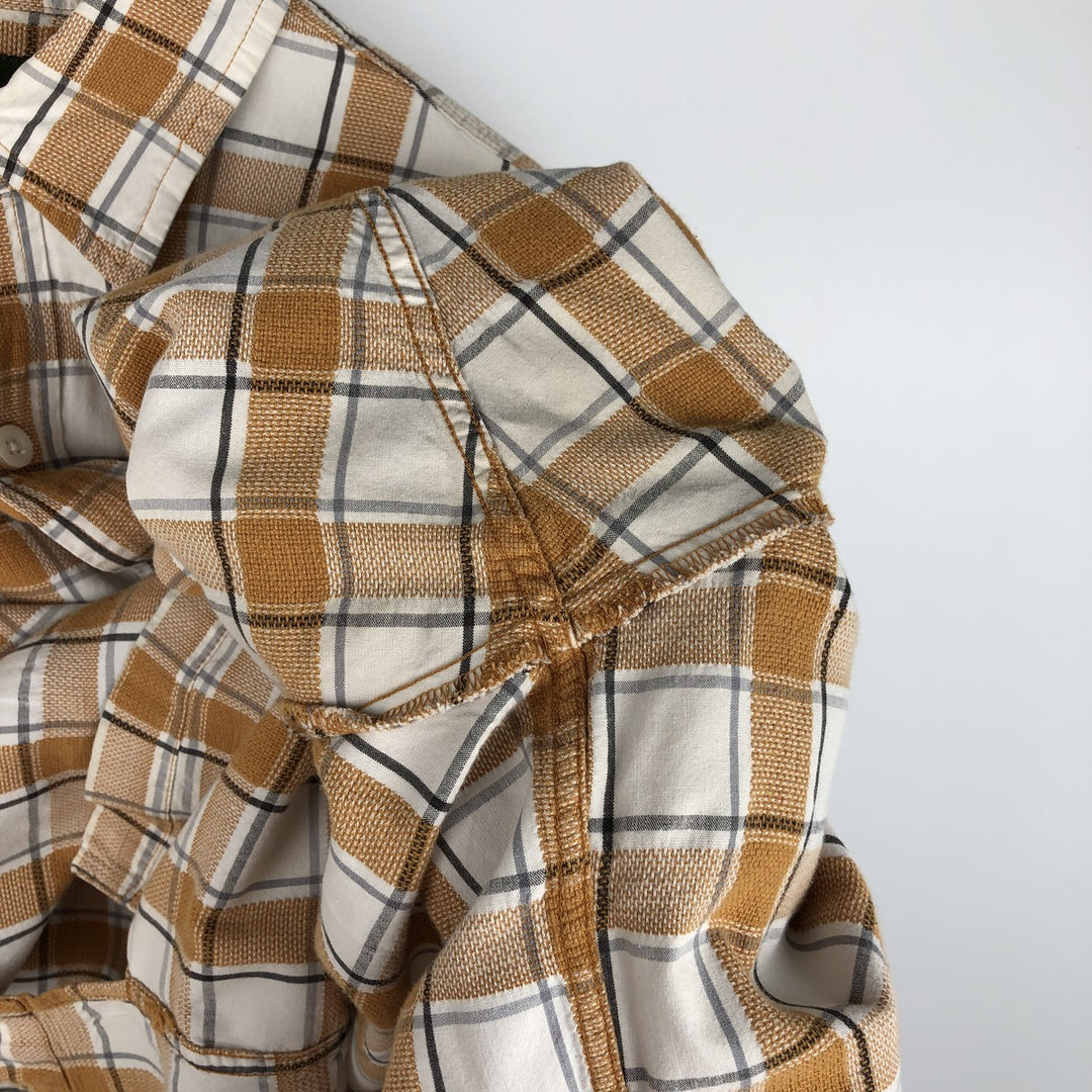 90s-00'S Timberland Short-Sleeve Cotton Check Shirt, Boxy Shirt, Men's Size M (Equivalent), Vintage cotton orange type Vintage Second Hand