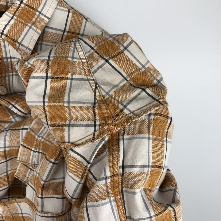 90s-00'S Timberland Short-Sleeve Cotton Check Shirt, Boxy Shirt, Men's Size M (Equivalent), Vintage cotton orange type Vintage Second Hand