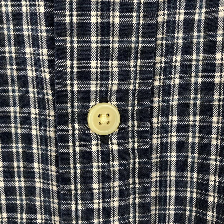 Eddie Bauer short sleeve button down check shirt, men's size L cotton navy blue type Vintage Second Hand