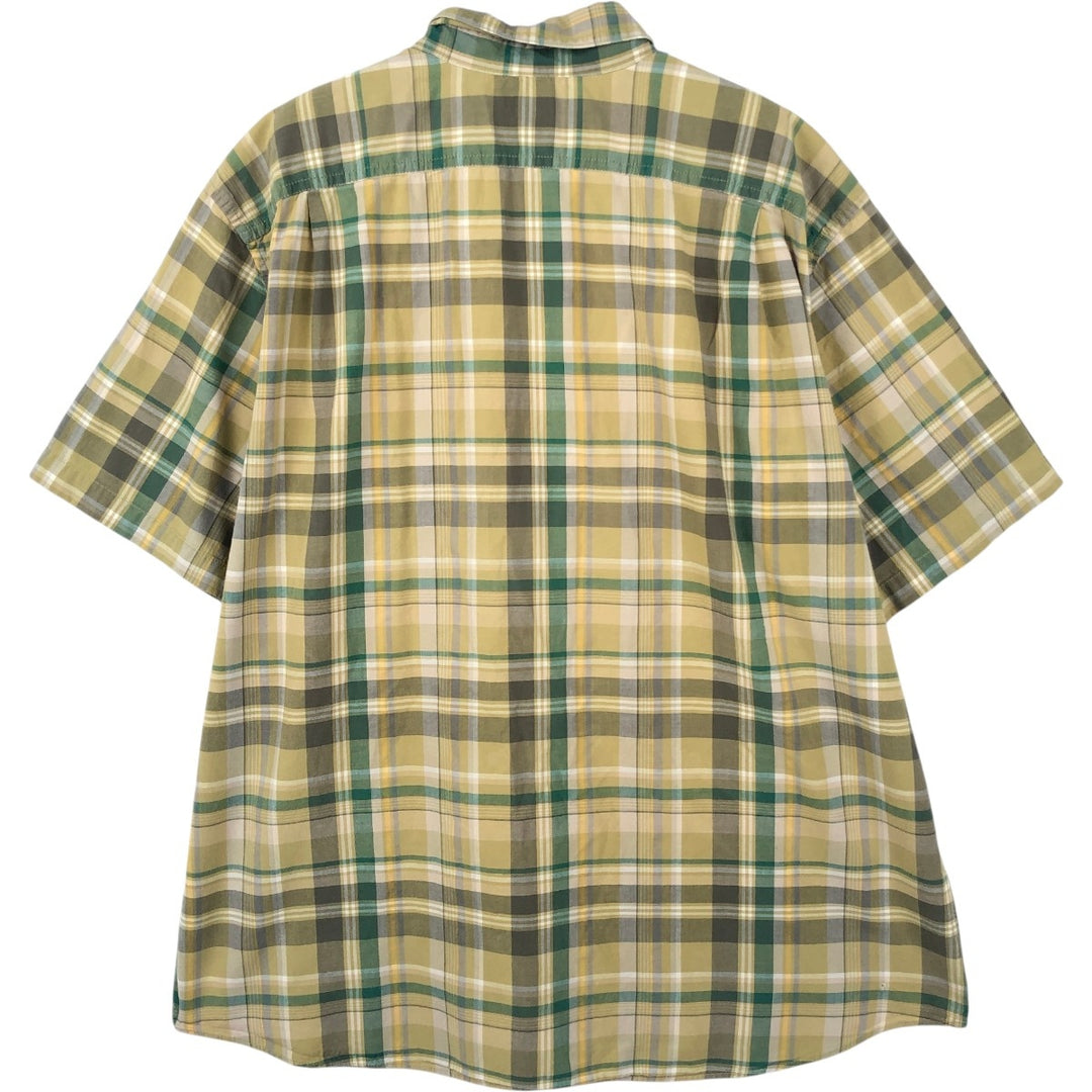 Eddie Bauer short sleeve button down check shirt, men's XL size cotton green type yellow green Vintage Second Hand