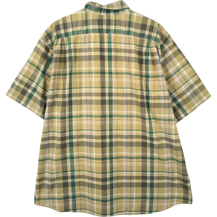 Eddie Bauer short sleeve button down check shirt, men's XL size cotton green type yellow green Vintage Second Hand