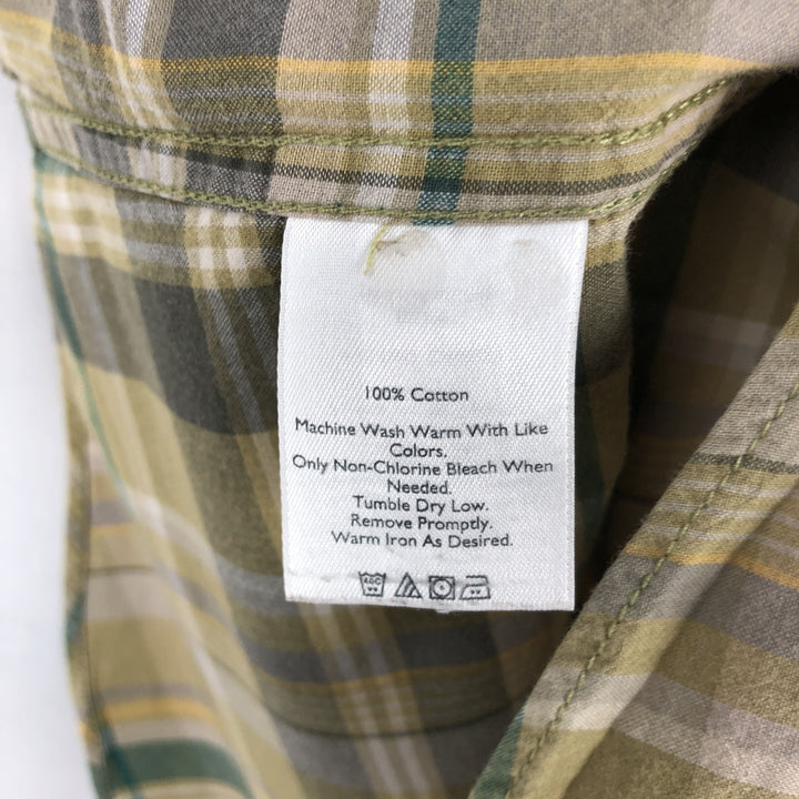 Eddie Bauer short sleeve button down check shirt, men's XL size cotton green type yellow green Vintage Second Hand