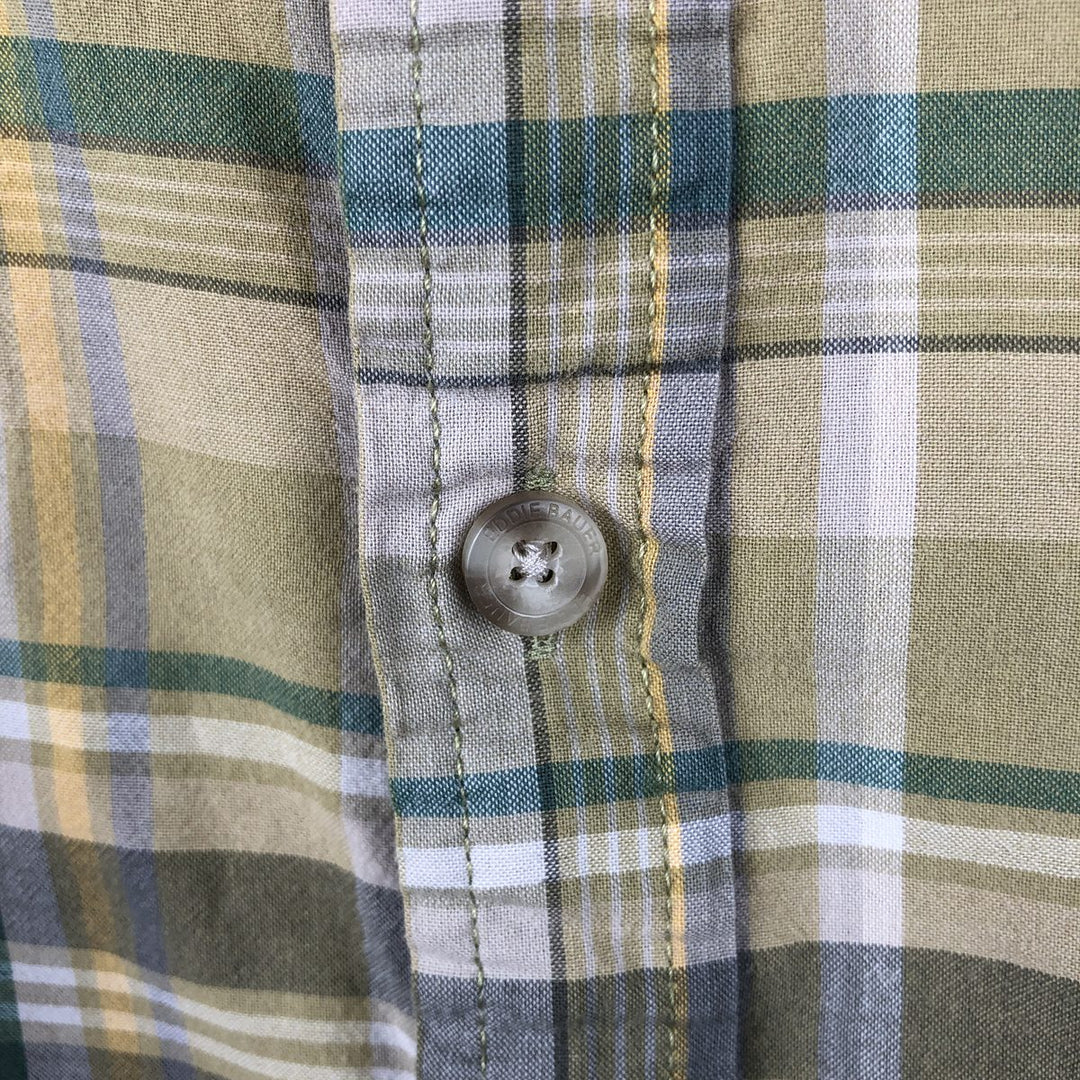 Eddie Bauer short sleeve button down check shirt, men's XL size cotton green type yellow green Vintage Second Hand