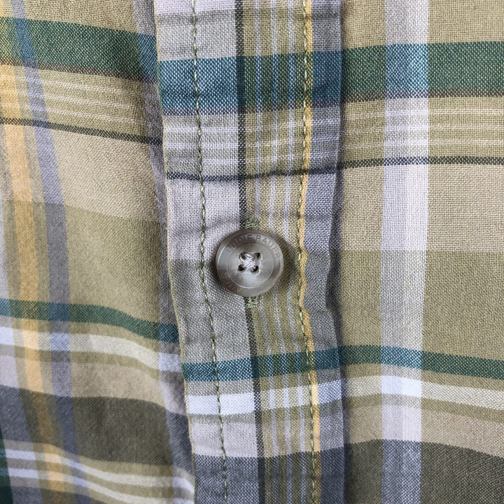Eddie Bauer short sleeve button down check shirt, men's XL size cotton green type yellow green Vintage Second Hand
