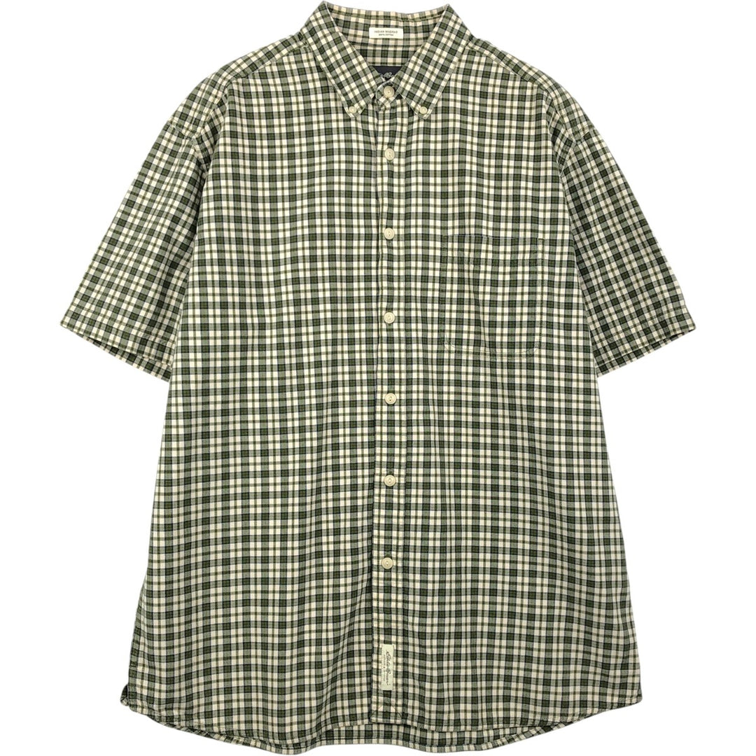 Eddie Bauer INDIAN MADRAS Short-Sleeve Button-Down Check Shirt, Men's Size L (approx.) cotton green type yellow green Vintage Second Hand