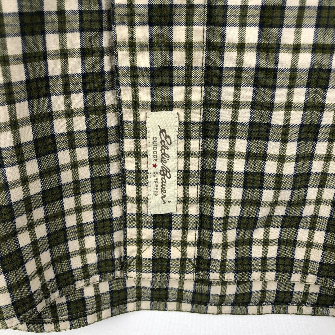 Eddie Bauer INDIAN MADRAS Short-Sleeve Button-Down Check Shirt, Men's Size L (approx.) cotton green type yellow green Vintage Second Hand