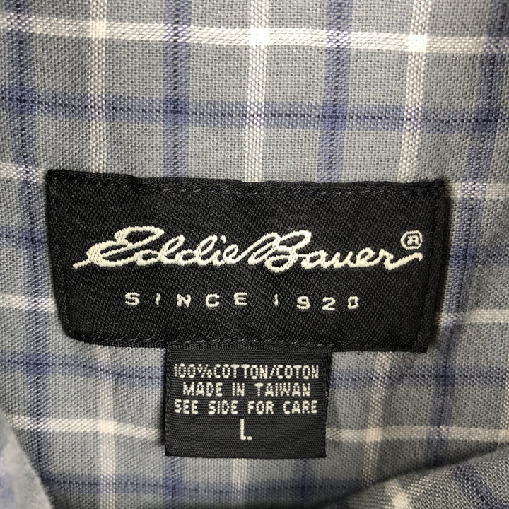 Eddie Bauer short sleeve button down check shirt, men's size L cotton gray type Vintage Second Hand