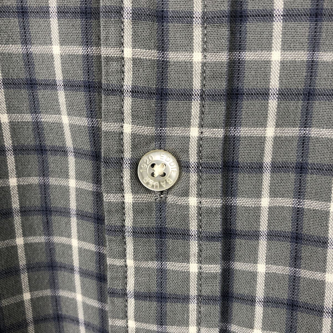 Eddie Bauer short sleeve button down check shirt, men's size L cotton gray type Vintage Second Hand