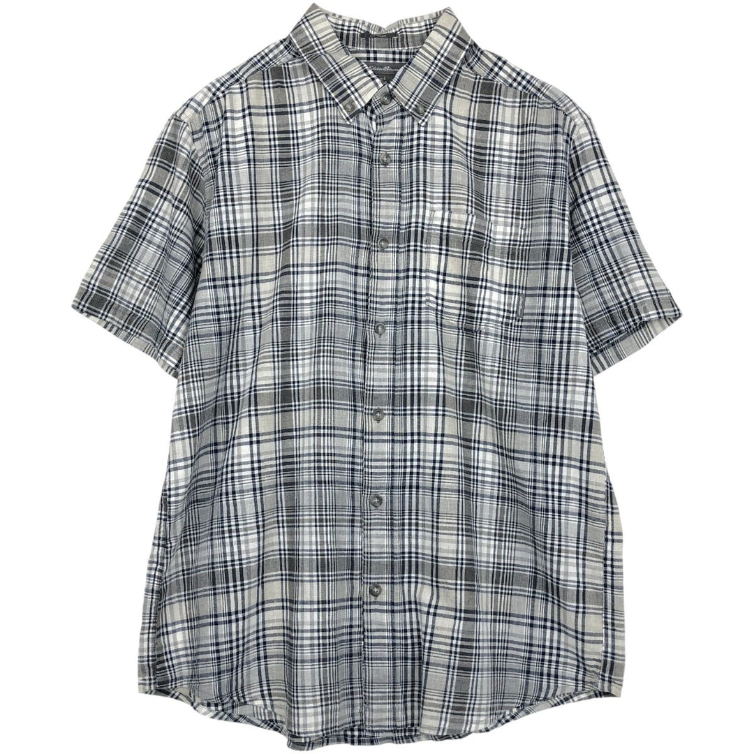 Eddie Bauer Classic Fit Short Sleeve Button-Down Check Shirt, Men's Size L cotton gray type Vintage Second Hand