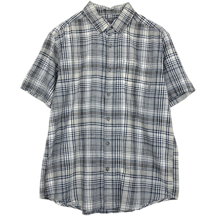 Eddie Bauer Classic Fit Short Sleeve Button-Down Check Shirt, Men's Size L cotton gray type Vintage Second Hand