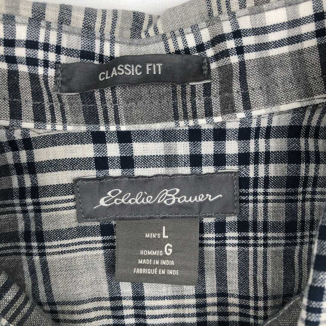 Eddie Bauer Classic Fit Short Sleeve Button-Down Check Shirt, Men's Size L cotton gray type Vintage Second Hand