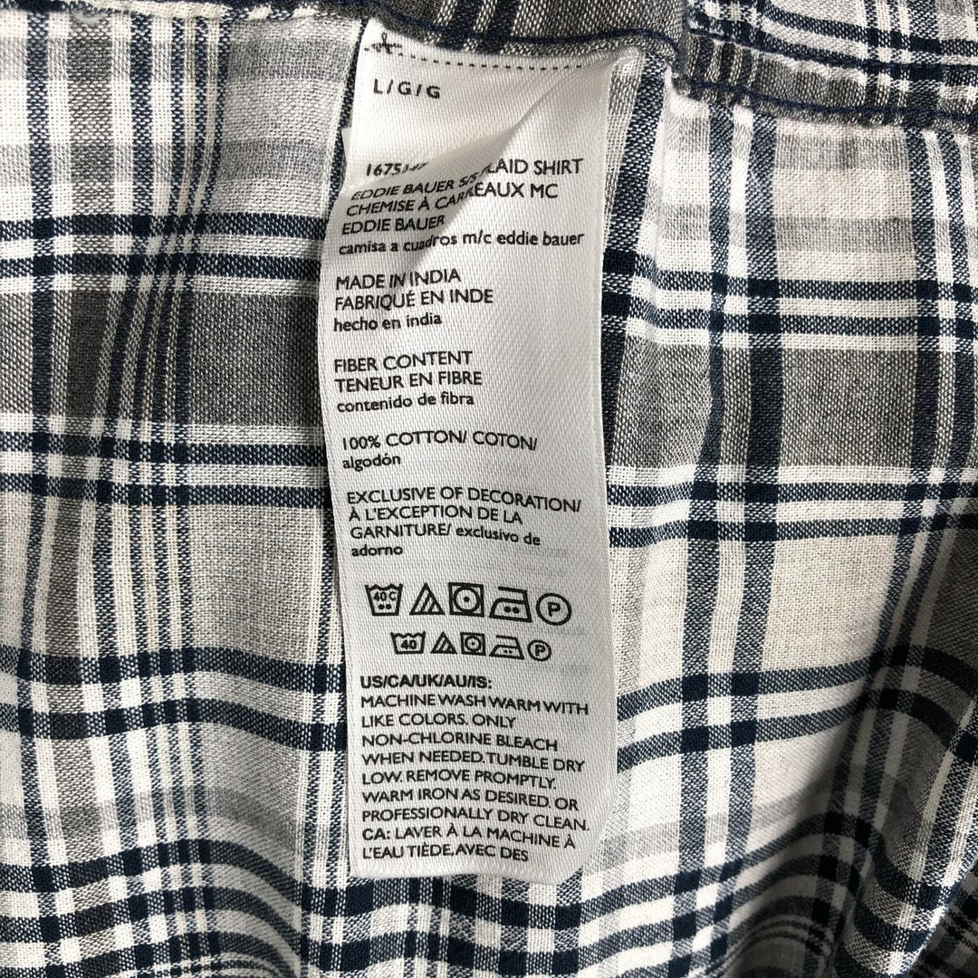 Eddie Bauer Classic Fit Short Sleeve Button-Down Check Shirt, Men's Size L cotton gray type Vintage Second Hand
