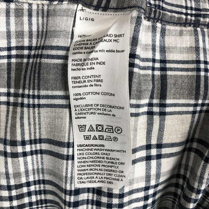 Eddie Bauer Classic Fit Short Sleeve Button-Down Check Shirt, Men's Size L cotton gray type Vintage Second Hand