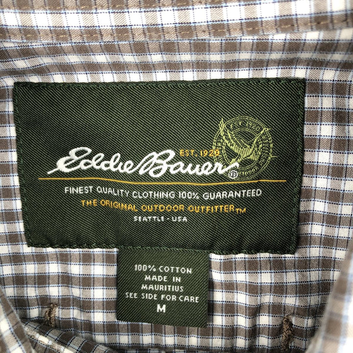 Eddie Bauer Short-Sleeve Cotton Check Shirt, Men's Size M (approx.) cotton brown type Vintage Second Hand