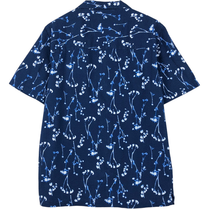 2000'S GAP STANDARD FIT Floral Seersucker Short-Sleeve Open-Collar Cotton Shirt, Boxy Fit, Men's Size M (approx.) cotton navy blue type Vintage Second Hand