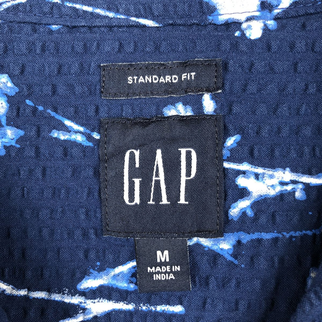 2000'S GAP STANDARD FIT Floral Seersucker Short-Sleeve Open-Collar Cotton Shirt, Boxy Fit, Men's Size M (approx.) cotton navy blue type Vintage Second Hand