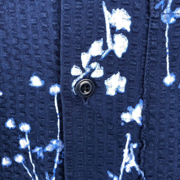 2000'S GAP STANDARD FIT Floral Seersucker Short-Sleeve Open-Collar Cotton Shirt, Boxy Fit, Men's Size M (approx.) cotton navy blue type Vintage Second Hand