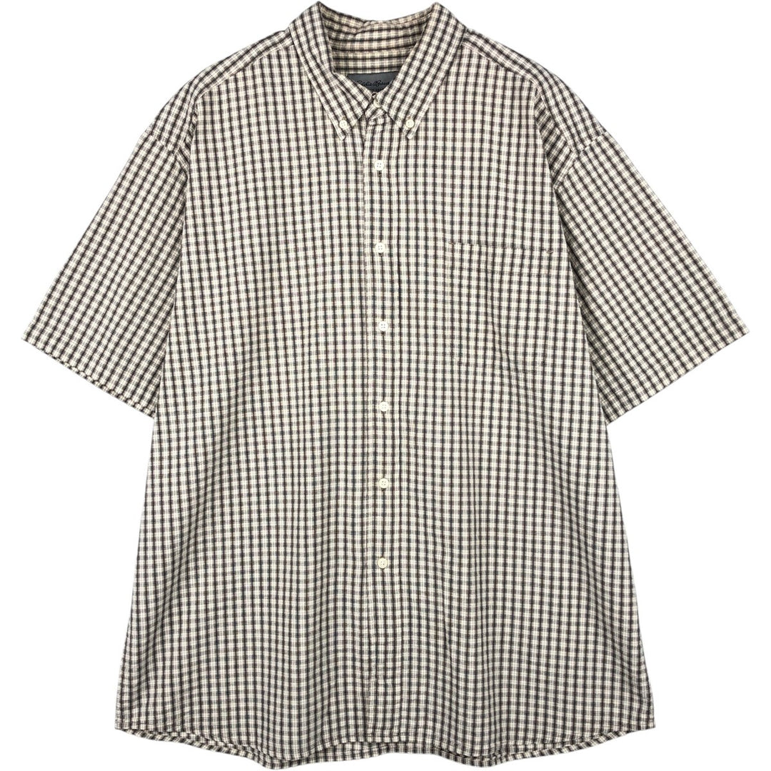 Eddie Bauer short sleeve button down check shirt, men's XL size cotton Beige type Vintage Second Hand