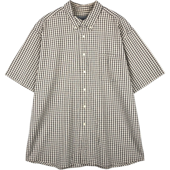 Eddie Bauer short sleeve button down check shirt, men's XL size cotton Beige type Vintage Second Hand