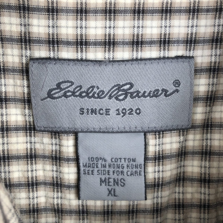 Eddie Bauer short sleeve button down check shirt, men's XL size cotton Beige type Vintage Second Hand