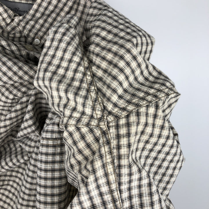 Eddie Bauer short sleeve button down check shirt, men's XL size cotton Beige type Vintage Second Hand