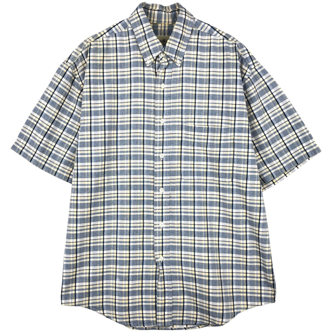 Eddie Bauer short sleeve button down check shirt, men's size M cotton blue type Vintage Second Hand