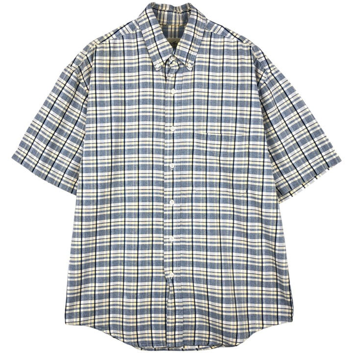 Eddie Bauer short sleeve button down check shirt, men's size M cotton blue type Vintage Second Hand