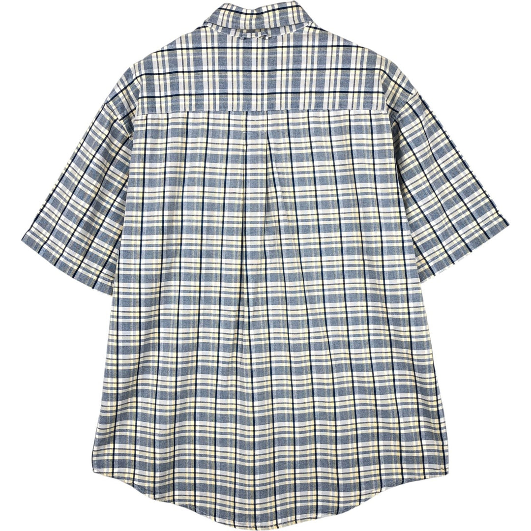 Eddie Bauer short sleeve button down check shirt, men's size M cotton blue type Vintage Second Hand