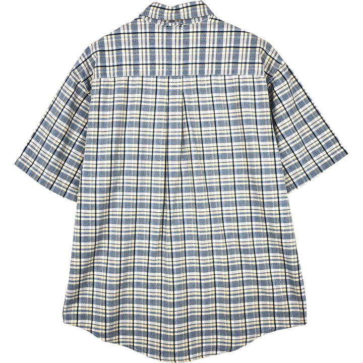 Eddie Bauer short sleeve button down check shirt, men's size M cotton blue type Vintage Second Hand