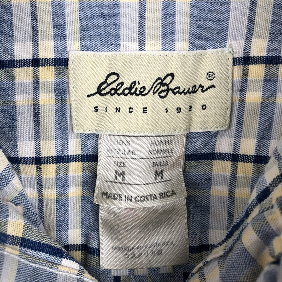Eddie Bauer short sleeve button down check shirt, men's size M cotton blue type Vintage Second Hand