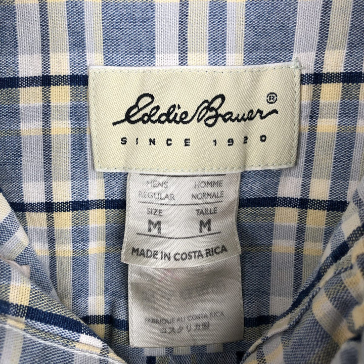 Eddie Bauer short sleeve button down check shirt, men's size M cotton blue type Vintage Second Hand