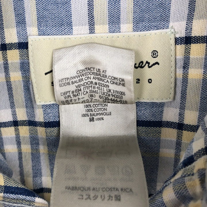 Eddie Bauer short sleeve button down check shirt, men's size M cotton blue type Vintage Second Hand