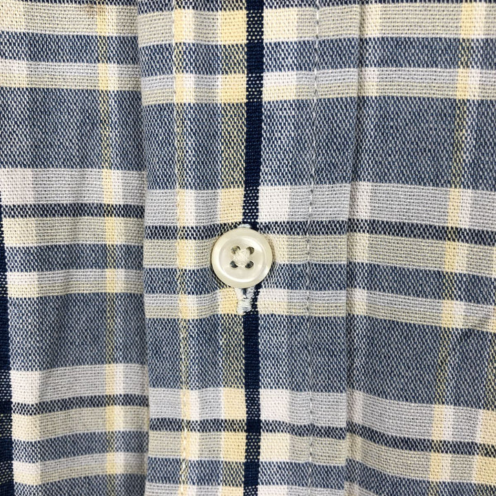 Eddie Bauer short sleeve button down check shirt, men's size M cotton blue type Vintage Second Hand