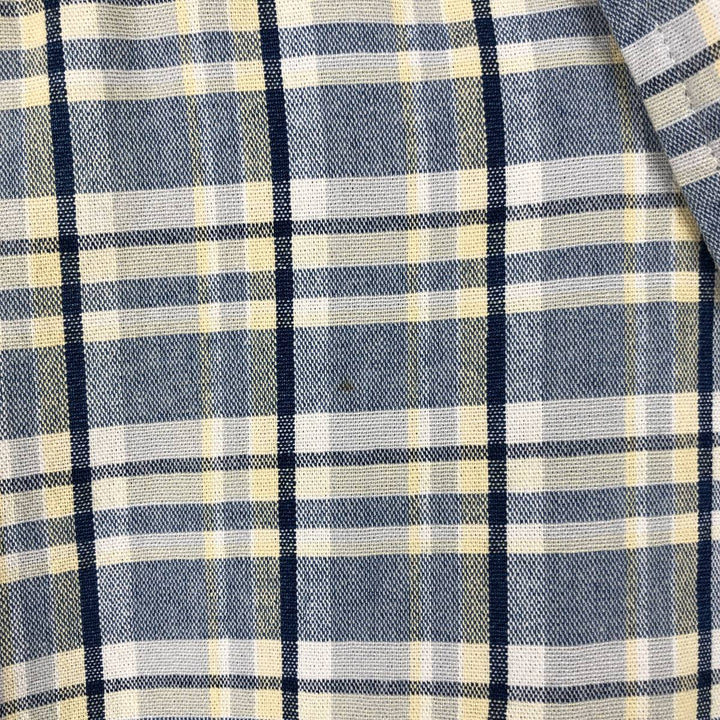 Eddie Bauer short sleeve button down check shirt, men's size M cotton blue type Vintage Second Hand