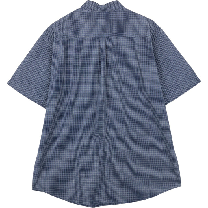 LLBean short-sleeved button-down check shirt, men's size L equivalent, vintage. cotton navy blue type Vintage Second Hand