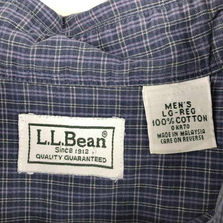 LLBean short-sleeved button-down check shirt, men's size L equivalent, vintage. cotton navy blue type Vintage Second Hand