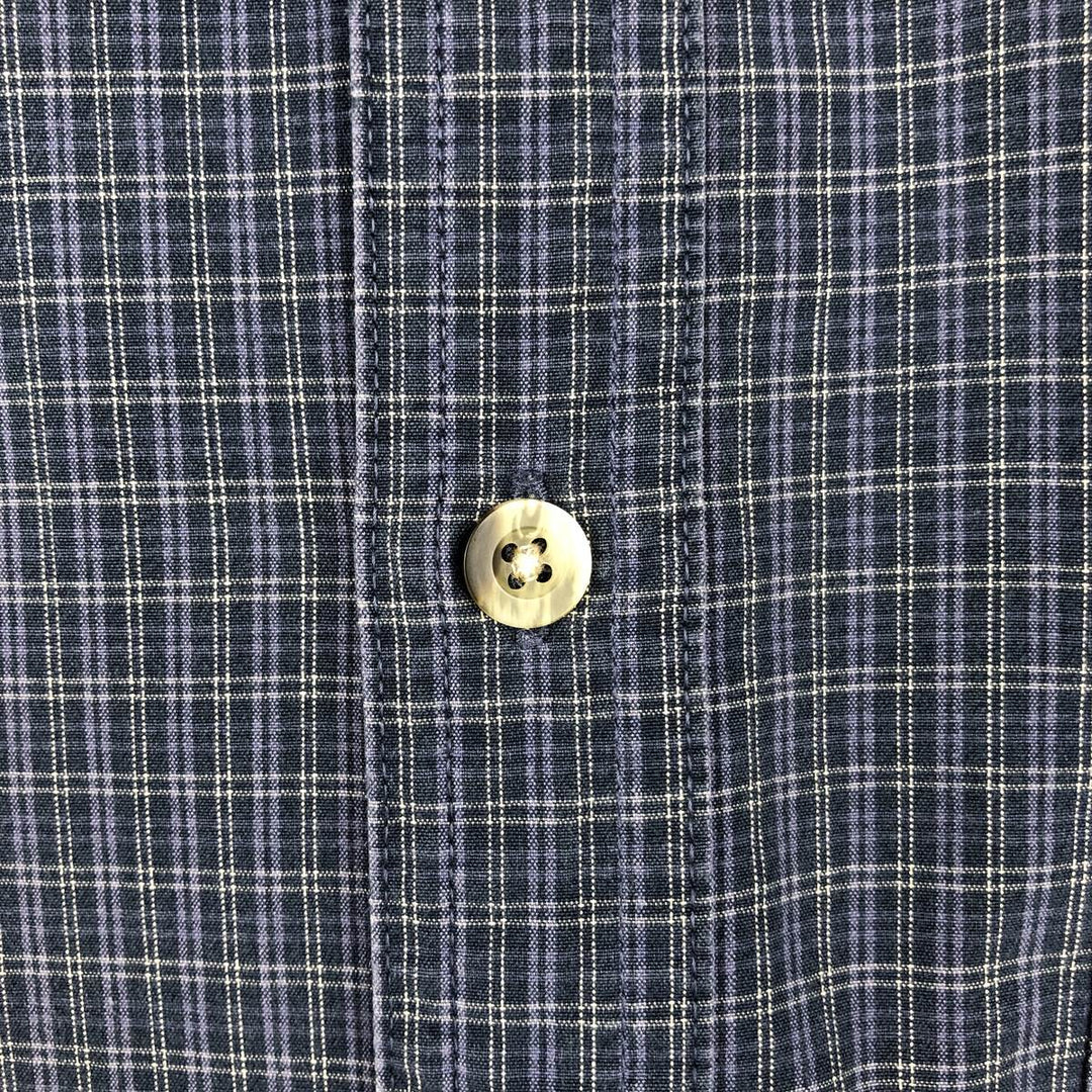 LLBean short-sleeved button-down check shirt, men's size L equivalent, vintage. cotton navy blue type Vintage Second Hand