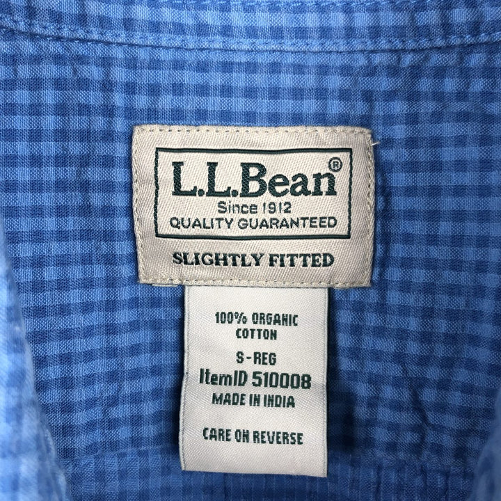 90s-00'S L.L.Bean Gingham Check Seersucker Short-Sleeve Cotton Check Shirt, Men's Size S (Equivalent), Vintage Organic cotton blue type Vintage Second Hand