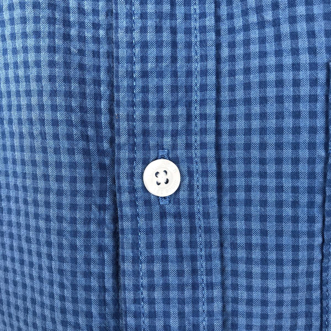 90s-00'S L.L.Bean Gingham Check Seersucker Short-Sleeve Cotton Check Shirt, Men's Size S (Equivalent), Vintage Organic cotton blue type Vintage Second Hand
