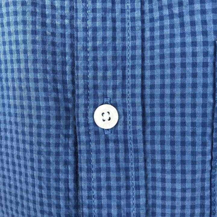 90s-00'S L.L.Bean Gingham Check Seersucker Short-Sleeve Cotton Check Shirt, Men's Size S (Equivalent), Vintage Organic cotton blue type Vintage Second Hand