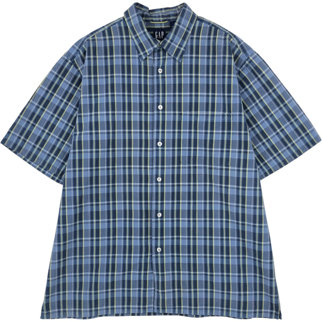 90s-00'S GAP (Old GAP) Short-Sleeve Cotton Check Shirt, Boxy Shirt, Men's Size L (Equivalent), Vintage cotton blue type Vintage Second Hand