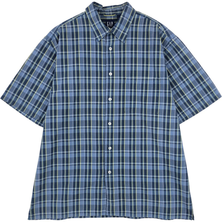 90s-00'S GAP (Old GAP) Short-Sleeve Cotton Check Shirt, Boxy Shirt, Men's Size L (Equivalent), Vintage cotton blue type Vintage Second Hand