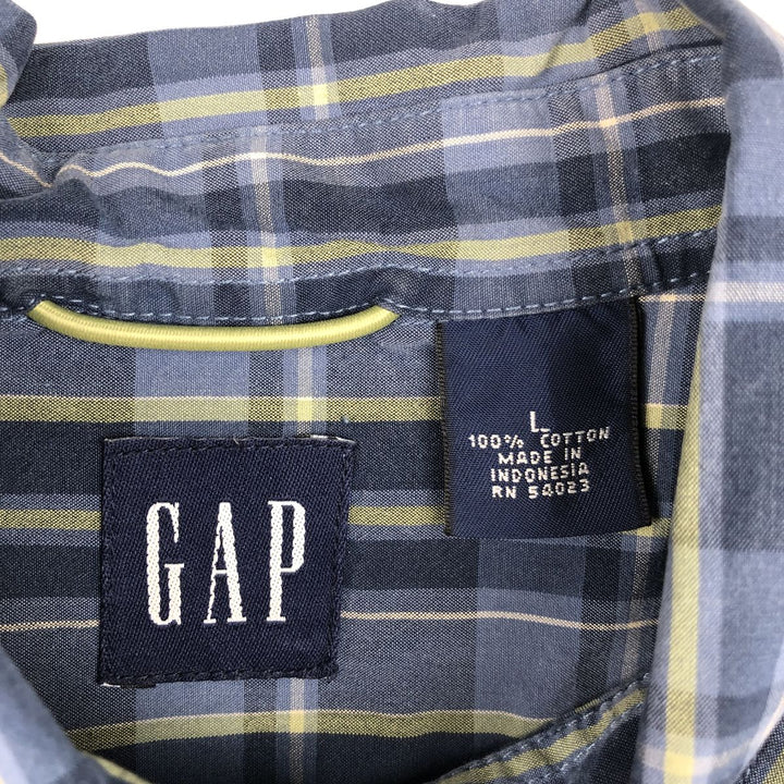 90s-00'S GAP (Old GAP) Short-Sleeve Cotton Check Shirt, Boxy Shirt, Men's Size L (Equivalent), Vintage cotton blue type Vintage Second Hand