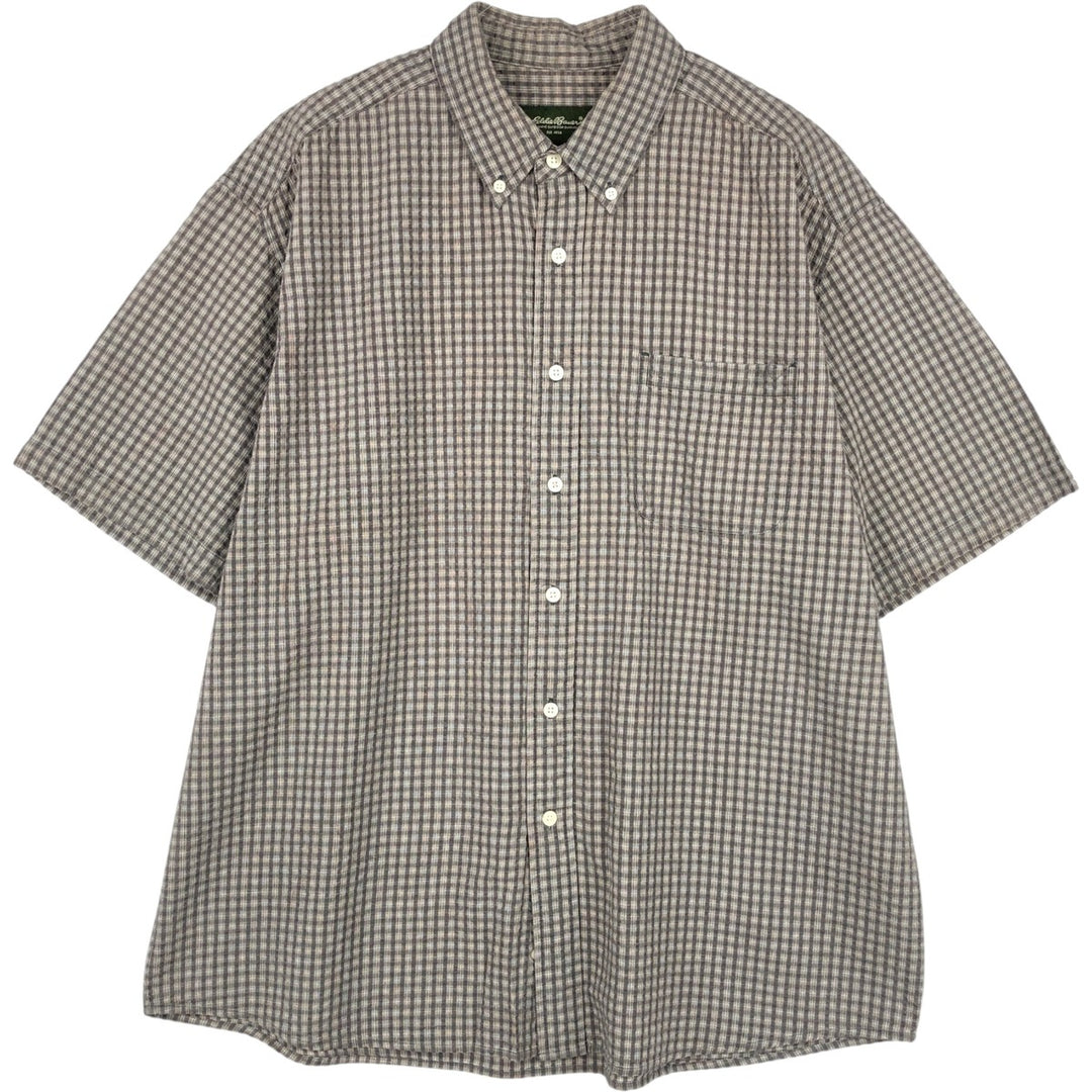 Eddie Bauer short sleeve button down check shirt, men's XL size cotton gray type Vintage Second Hand