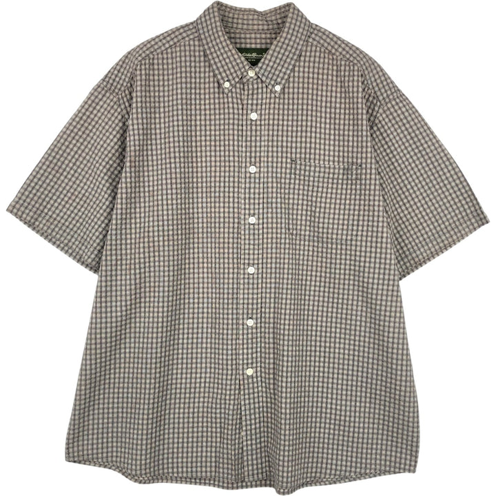 Eddie Bauer short sleeve button down check shirt, men's XL size cotton gray type Vintage Second Hand