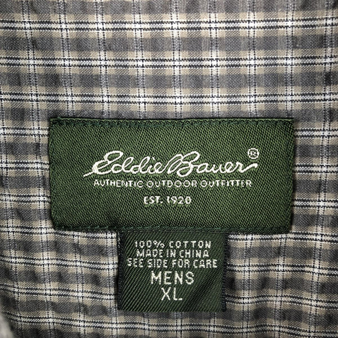 Eddie Bauer short sleeve button down check shirt, men's XL size cotton gray type Vintage Second Hand